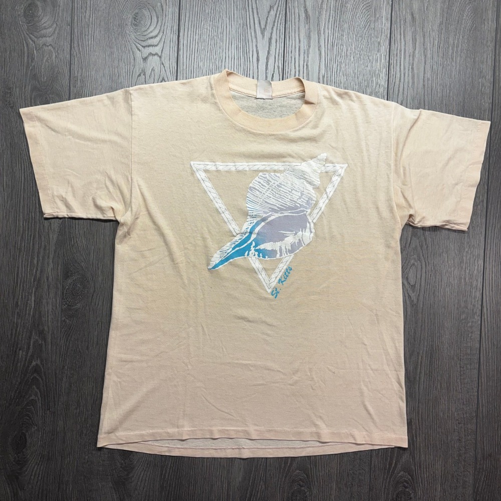 Vintage 80s St Kitts Conch Shell Medium T-Shirt Tan Single Tennessee River